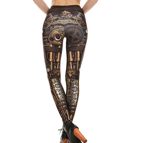 TUDUZ Pantalones Deportivos Mujer Pitillo Elásticos Góticos Leggings Retro Steampunk Comic Cosplay Imprimir (Oro, L)