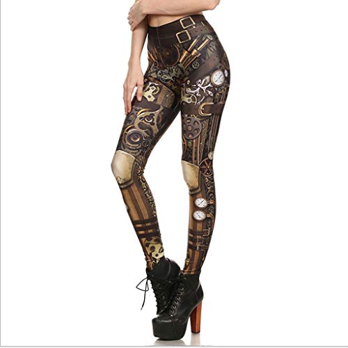 TUDUZ Pantalones Deportivos Mujer Pitillo Elásticos Góticos Leggings Retro Steampunk Comic Cosplay Imprimir (Oro, L)