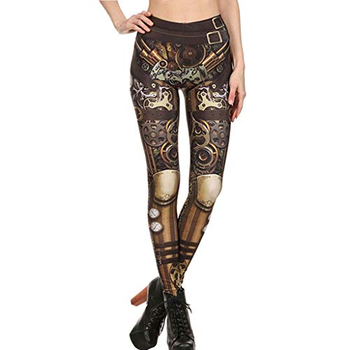 TUDUZ Pantalones Deportivos Mujer Pitillo Elásticos Góticos Leggings Retro Steampunk Comic Cosplay Imprimir (Oro, L)