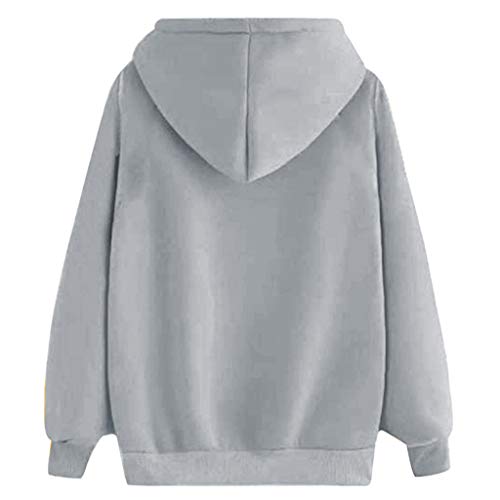 TUDUZ Sudaderas con Capucha Mujer Manga Larga Chaqueta Impresión Tops con Bolsillo De Canguro Ropa Otoño e Invierno (GrisB, M)