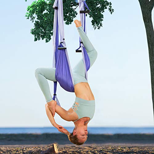 Tumax Columpio de Yoga Aéreo, Hamaca Yoga Antigravedad Carga de 225 kg, Juego de Hamaca de Yoga con Todos los Accesorios, Columpio Trapecio Set Púrpura, Fitness Yoga Hamaca Yoga Swing Set