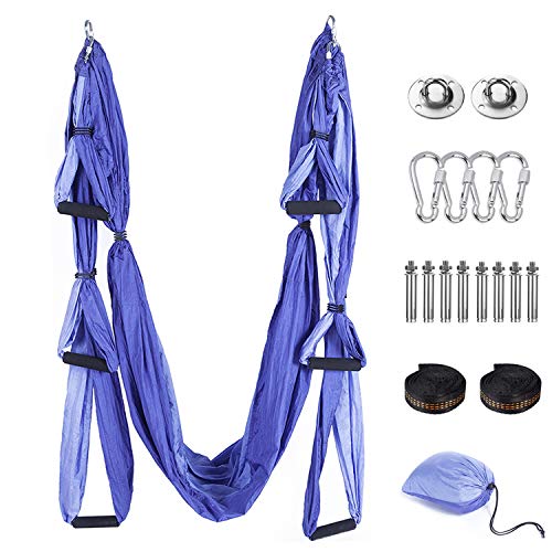 Tumax Columpio de Yoga Aéreo, Hamaca Yoga Antigravedad Carga de 225 kg, Juego de Hamaca de Yoga con Todos los Accesorios, Columpio Trapecio Set Púrpura, Fitness Yoga Hamaca Yoga Swing Set