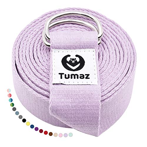 Tumaz Cinturón de Yoga/Correa Yoga [15+ Color, 180/240/300 cm] Hebilla Anillo-D Ajustable Extra Segura, Textura Delicada, Duradera y Cómoda - Mejor en Estiramientos Diarios, Fisioterapia, Fitness