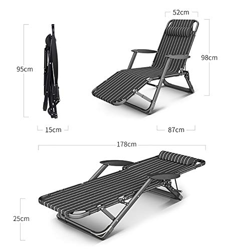 Tumbonas, Silla de jardín Tumbona reclinable - Cama de Sol Plegable con Respaldo abatible Plano, Soporta 200 kg (Negro) (Color : with Cushion)