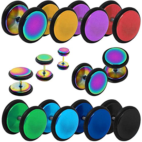 tumundo 1 Par Pendientes Aretes Plug Falso Tunnel Fakeplugs Bucles Piercing Oreja Acero Disco 8 mm Color Cheater Studs, color:arco iris tumundo 1 Par Pendientes Aretes Plug Falso Tunnel Fakeplugs Bucles Piercing Oreja Acero Disco 8 mm Color Cheater Studs, color:arco iris