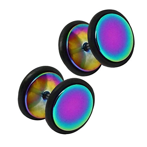 tumundo 1 Par Pendientes Aretes Plug Falso Tunnel Fakeplugs Bucles Piercing Oreja Acero Disco 8 mm Color Cheater Studs, color:arco iris tumundo 1 Par Pendientes Aretes Plug Falso Tunnel Fakeplugs Bucles Piercing Oreja Acero Disco 8 mm Color Cheater Studs, color:arco iris