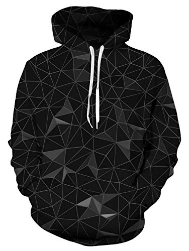 TUONROAD Hoodie Hombre Funny Geométrico 3D Impreso Negro Sudaderas con Capucha Ligero Unisex Sweatshirt Confortable Pullover Colorido Manga Larga Sweater Hoody con Bolsillos Cordón S-M