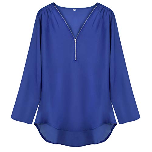 Tuopuda Blusas Camisetas de Gasa Ropa de Mujer Camisas Manga Ajustable Blusas Top (XL, Azul)