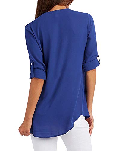 Tuopuda Blusas Camisetas de Gasa Ropa de Mujer Camisas Manga Ajustable Blusas Top (XL, Azul)