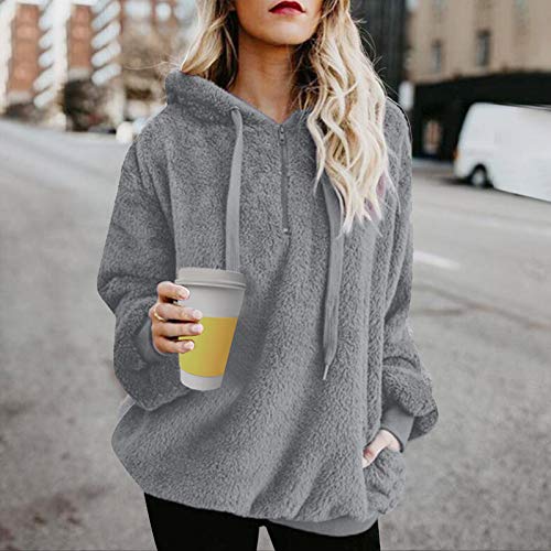 Tuopuda Mujer Sudadera con Capucha Suelta Tallas Grandes Invierno Manga Larga Pullover Deportivo Cremallera Chaqueta Hoodies Suéter Abrigo con Bolsillos 2019 El Nuevo