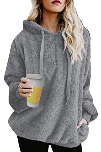 Tuopuda Mujer Sudadera con Capucha Suelta Tallas Grandes Invierno Manga Larga Pullover Deportivo Cremallera Chaqueta Hoodies Suéter Abrigo con Bolsillos 2019 El Nuevo