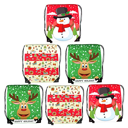 TUPARKA 6 Unids Navidad Bolsas con Cordón Santa Cadena Mochila Cinch Sack Bolsas Fiesta de Navidad Favores (Christmas 6 Pack)