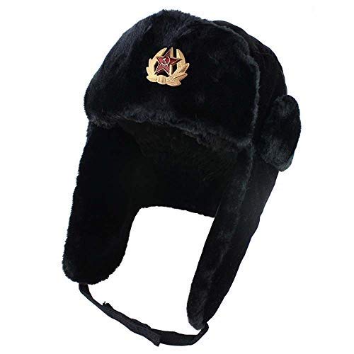 Turbobm Sombreros de Bombardero, Gorra de Invierno Estilo soviético del ejército Ruso Sombrero de trampero cálido Orejeras, Sombrero de trampero de Piel sintética Ushanka Sombrero de trampero cálido