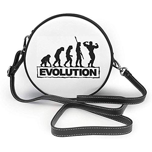 TURFED Bodybuilding Evolution Print Fashion Round PU Crossbody Handbag Round Shoulder Bag para mujeres niñas