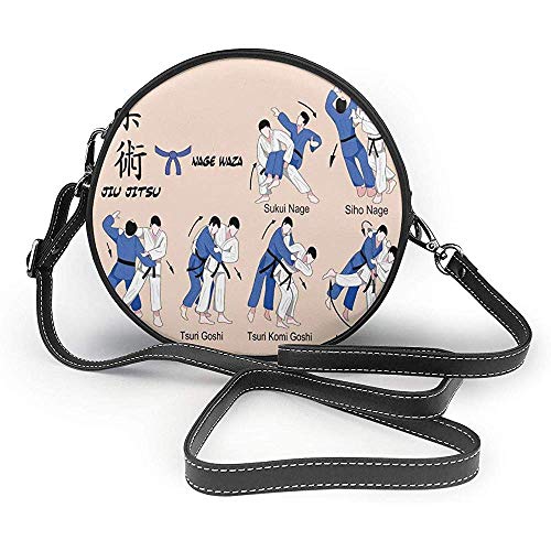 TURFED Hombro de la PU cubierta de césped Ronda Técnicas bolsa de Jiu Jitsu artes marciales Defensa práctica deportiva temático Aikido Karate Judo Blush Cross Body Bag