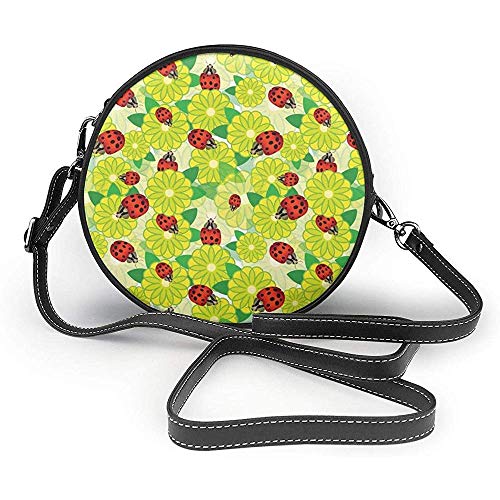 TURFED mariquita escarabajos impresión del modelo Moda Ronda PU Crossbody del bolso de hombro Ronda bolsa para muchachas de las mujeres