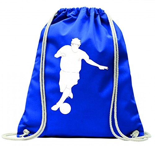 'Turn Bolsa "de jugador de fútbol de la silueta Jugar de correr de tiro de regate con cordón – 100% algodón de bolsa Con Asas De Mochila de bolsa de deporte, azul