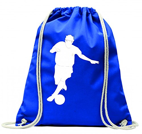 'Turn Bolsa "de jugador de fútbol de la silueta Jugar de correr de tiro de regate con cordón – 100% algodón de bolsa Con Asas De Mochila de bolsa de deporte, azul 'Turn Bolsa "de jugador de fútbol de la silueta Jugar de correr de tiro de regate con cordón – 100% algodón de bolsa Con Asas De Mochila de bolsa de deporte, azul