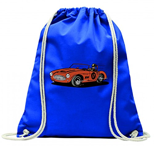 'Turn Bolsa "del Automóvil de Auto de Racing de carreras de Retro de velocidad con cordón – 100% algodón de bolsa Con Asas De Mochila de bolsa de deporte, azul