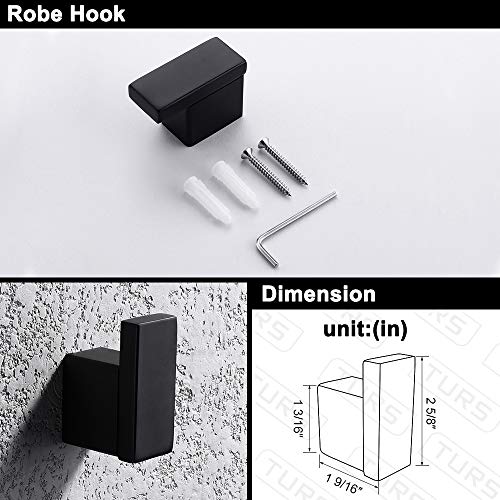 Turs 3-Piece Set de Accesorios de Baño Acero Inoxidable de SUS 304 Sostenedor del Papel Higiénico Toallero Bar/Titular Gancho del Traje Montaje en Pared, Negro Mate, N1008BK