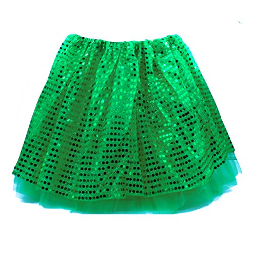 Tutu Niña Falda Corta de Baile Short Ballet/Danza Disfraz con Lentejuelas 3 Capas, Cintura 46-90cm,Longitud 30cm (Verde, Niña)