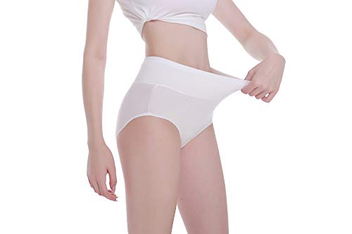 TUUHAW Braguita de Talle Alto Algodón para Mujer Pack de 5 Culotte Bragas de Cintura Alta Cómodo Talla Blanco L