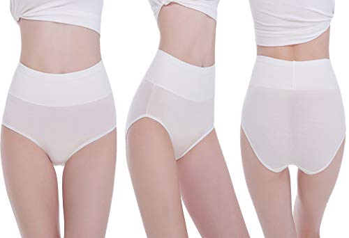 TUUHAW Braguita de Talle Alto Algodón para Mujer Pack de 5 Culotte Bragas de Cintura Alta Cómodo Talla Blanco L