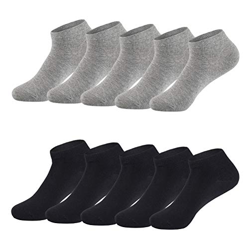 TUUHAW Calcetines de Deporte Low Cut Pro Para Hombre Mujer y niño 10 Pares Calcetines Cortos Tobilleros Deportivos Zapatilla Transpirable(Negro-Gris3942)