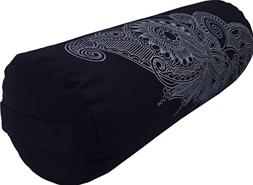 Tvamm-Lifestyle Yogistar - Cojín de yoga (65 x 22 cm, relleno de cáscara de alforfón de alforfón de color negro mandala)