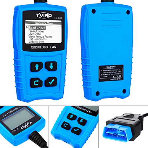 Tvird OBD2 Auto Diagnóstico,OBD II Escáner Motor Detector de Fallas Eliminar Códigos Error,Adecuado para Coche con Modo OBD2 / EOBD/Can e Interfaz OBDII de 16 Pin, Detección de Estado de Batería