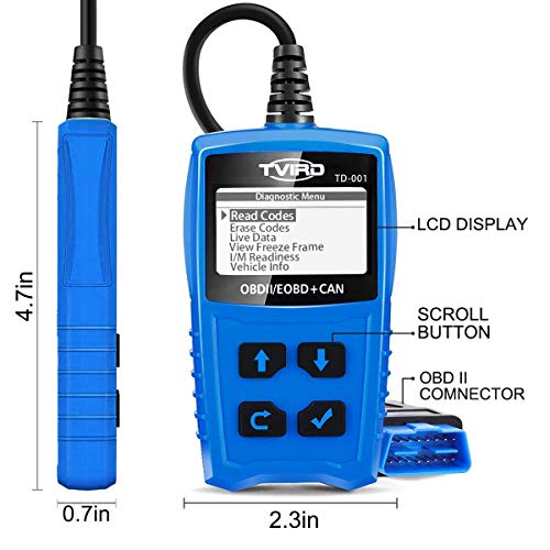 Tvird OBD2 Auto Diagnóstico,OBD II Escáner Motor Detector de Fallas Eliminar Códigos Error,Adecuado para Coche con Modo OBD2 / EOBD/Can e Interfaz OBDII de 16 Pin, Detección de Estado de Batería