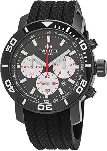 TW Steel Grandeur Reloj de buceo – esfera negra fecha TW reloj de acero inoxidable para hombre – 45 mm reloj cronógrafo – correa de goma negra TW704