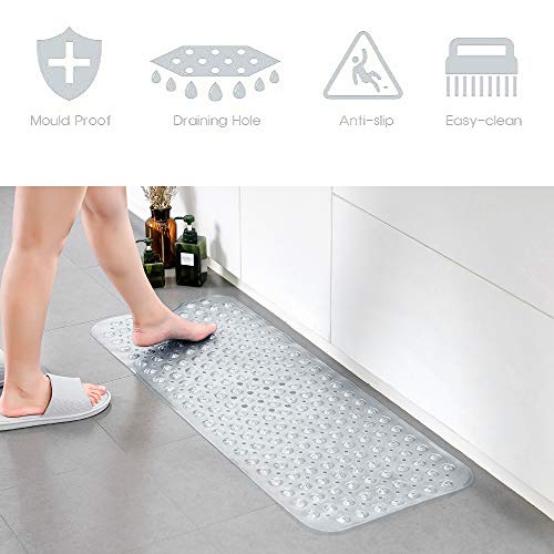 TWBEST Alfombrillas de baño Extra largas,Alfombrilla de Baño, para Bañera Antideslizante con 200 Potentes Ventosas, Antibacterial, Lavable a Máquina, Alfombra para la Ducha 100 * 40cm (Transparente)