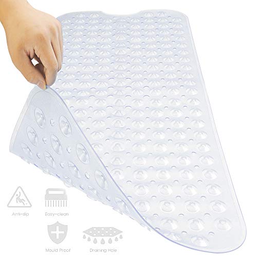 TWBEST Alfombrillas de baño Extra largas,Alfombrilla de Baño, para Bañera Antideslizante con 200 Potentes Ventosas, Antibacterial, Lavable a Máquina, Alfombra para la Ducha 100 * 40cm (Transparente)