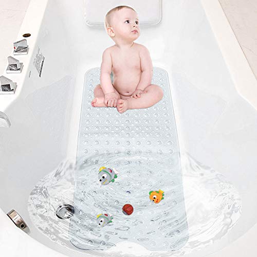 TWBEST Alfombrillas de baño Extra largas,Alfombrilla de Baño, para Bañera Antideslizante con 200 Potentes Ventosas, Antibacterial, Lavable a Máquina, Alfombra para la Ducha 100 * 40cm (Transparente)