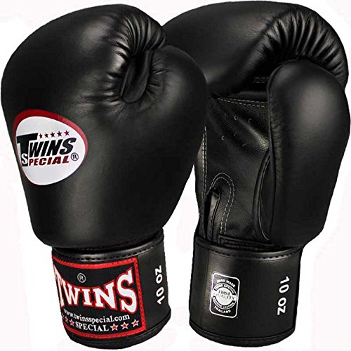 Twins Guantes de boxeo de piel, color negro, para Muay Thai, guantes de boxeo, artes marciales mixtas, talla 30 ml