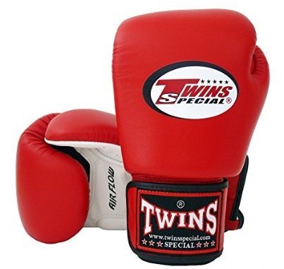 Twins Special – Guantes de boxeo con cierre de velcro en la muñeca piel de vaca rojo y blanco 16 oz