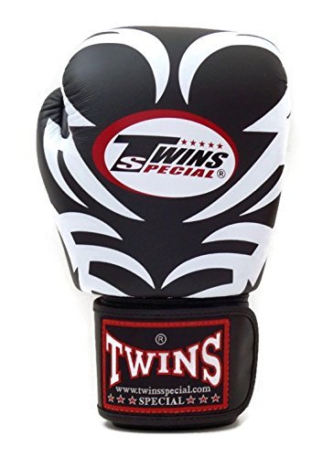 Twins Special Muay Thai Fancy Negro y rosa de piel de guantes de boxeo, 12 onzas)