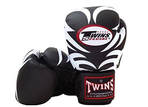 Twins Special Muay Thai Fancy Negro y rosa de piel de guantes de boxeo, 12 onzas)