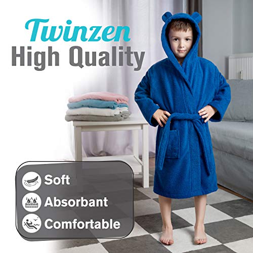 Twinzen - Albornoz Niños Algodón - Niño y Niña - 100% Algodón OEKO-TEX® - Bata de Baño 2 Bolsillos, Cinturón y Capucha