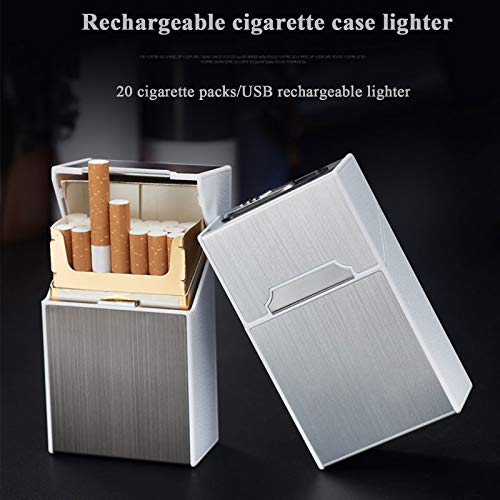 TWW Estuche para Cigarrillos Aleación De Aluminio Plástico 20 Palos Cigarrillo Grueso Carga USB Encendedor Ultrafino Y Ultraligero Encendedor Personalizable,Oro