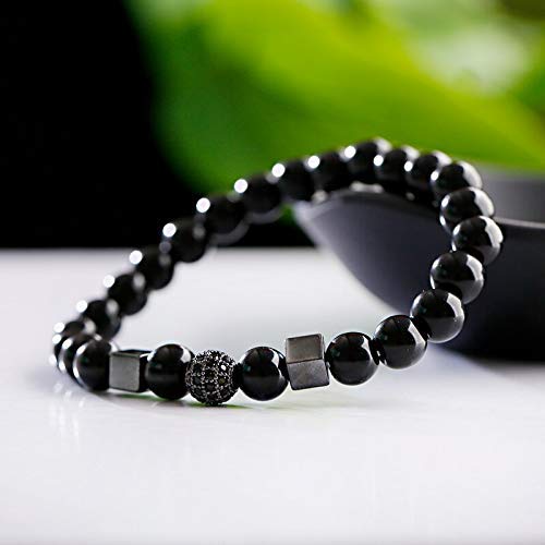 TYT Pulsera con Dijes Trendy Classic Men 's Tibetan Black Lava Beads Pulsera Hombre Negro Micro Pave Cz Ball Bracelet Set Jewelry Gift,Estilo 2