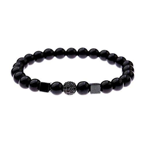 TYT Pulsera con Dijes Trendy Classic Men 's Tibetan Black Lava Beads Pulsera Hombre Negro Micro Pave Cz Ball Bracelet Set Jewelry Gift,Estilo 2