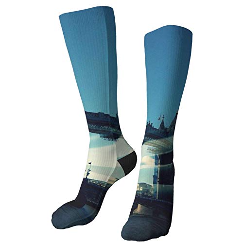 tyui7 Calcetines de compresión para mujeres y hombres Gran Bretaña London Bridge River City Heel Calcetines gruesos: lo mejor para correr, deportes atléticos, viajes en avión, embarazo, fútbol