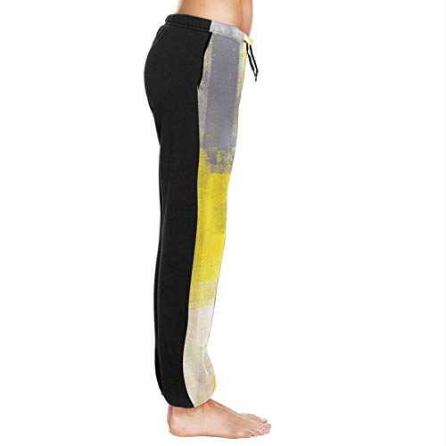 TYUO - Pantalones de chándal para mujer, color gris y amarillo, diseño abstracto