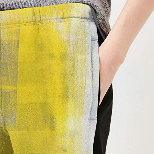 TYUO - Pantalones de chándal para mujer, color gris y amarillo, diseño abstracto