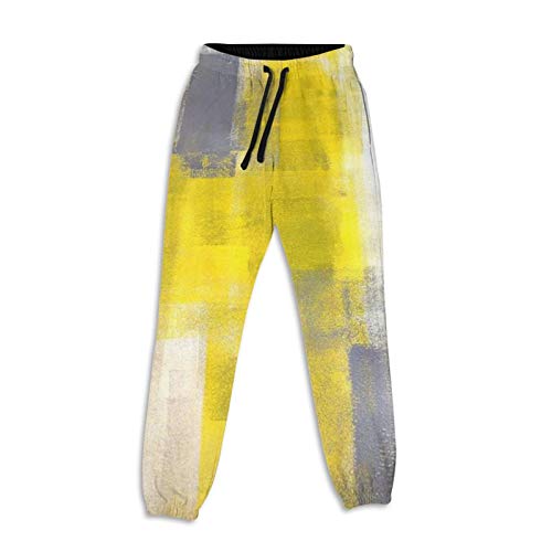 TYUO - Pantalones de chándal para mujer, color gris y amarillo, diseño abstracto