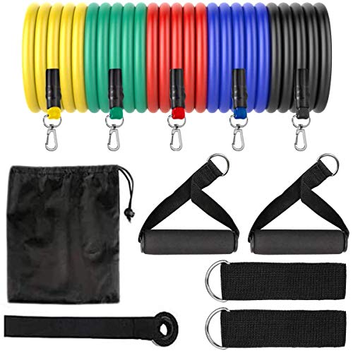 TZSUNRISE Bandas Elasticas de Resistencia Set, Juego de Bandas de Fitness con 5 Tubos de Látex, Asas, Correas de Tobillo y Anclaje para Puerta, Adecuado para Fitness, Fuerza, Pérdida de Peso, Yoga