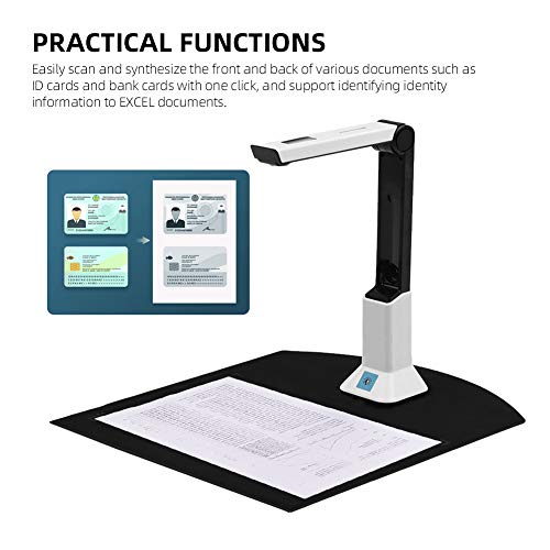 TZUTOGETHER Escáner portátil de Alta definición,Escáner de Documentos de Alta Velocidad,8 Millones de píxeles,con grabación de Video proyección en Tiempo Real Formato A4,para Oficina(Solo en inglés)