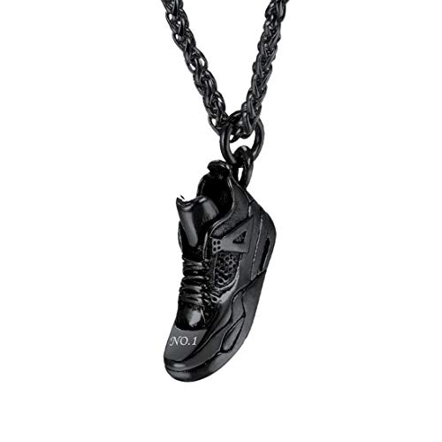 U7 Collar Personalizable de Baloncesto Collar Hombre Acero Inoxidable Collar memorizal Colgante de Botas Entrenamiento Collar chulo Regalo de cumpleaños Cadena Acero Negro